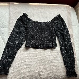 Forever21 off the shoulder black and white polka dot crop top
